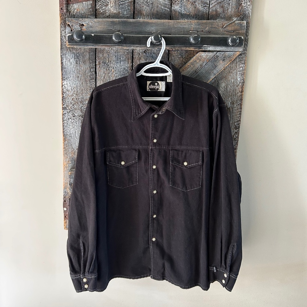 Men's Levi's Silver Tab Snap Button Long Sleeve Collared Shirt Black